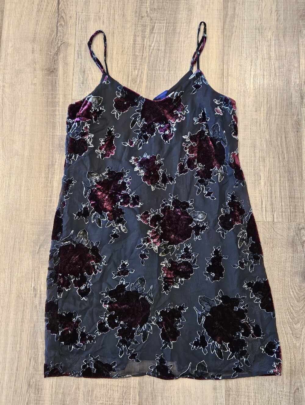 Aeropostale XS Velvet Burnout Floral Slip Dress Burgundy Black Mesh Lined Grunge